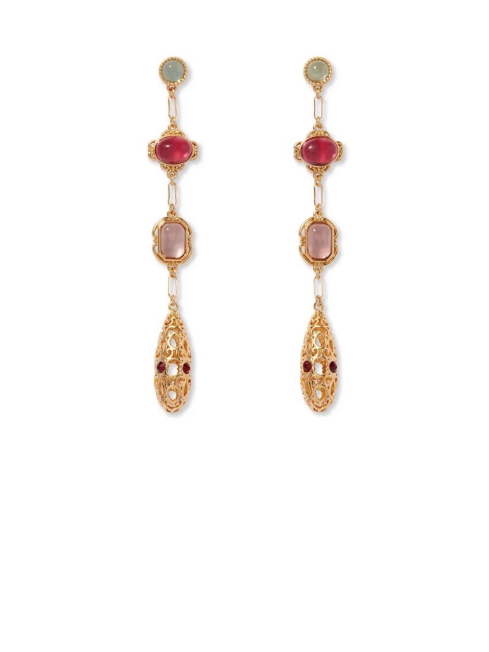 12k Drop plated Earrings with Pink and Red Stones